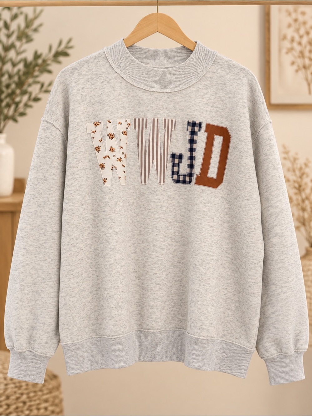 Women's Grey Patchwork Letter Sweatshirt - Unbranded